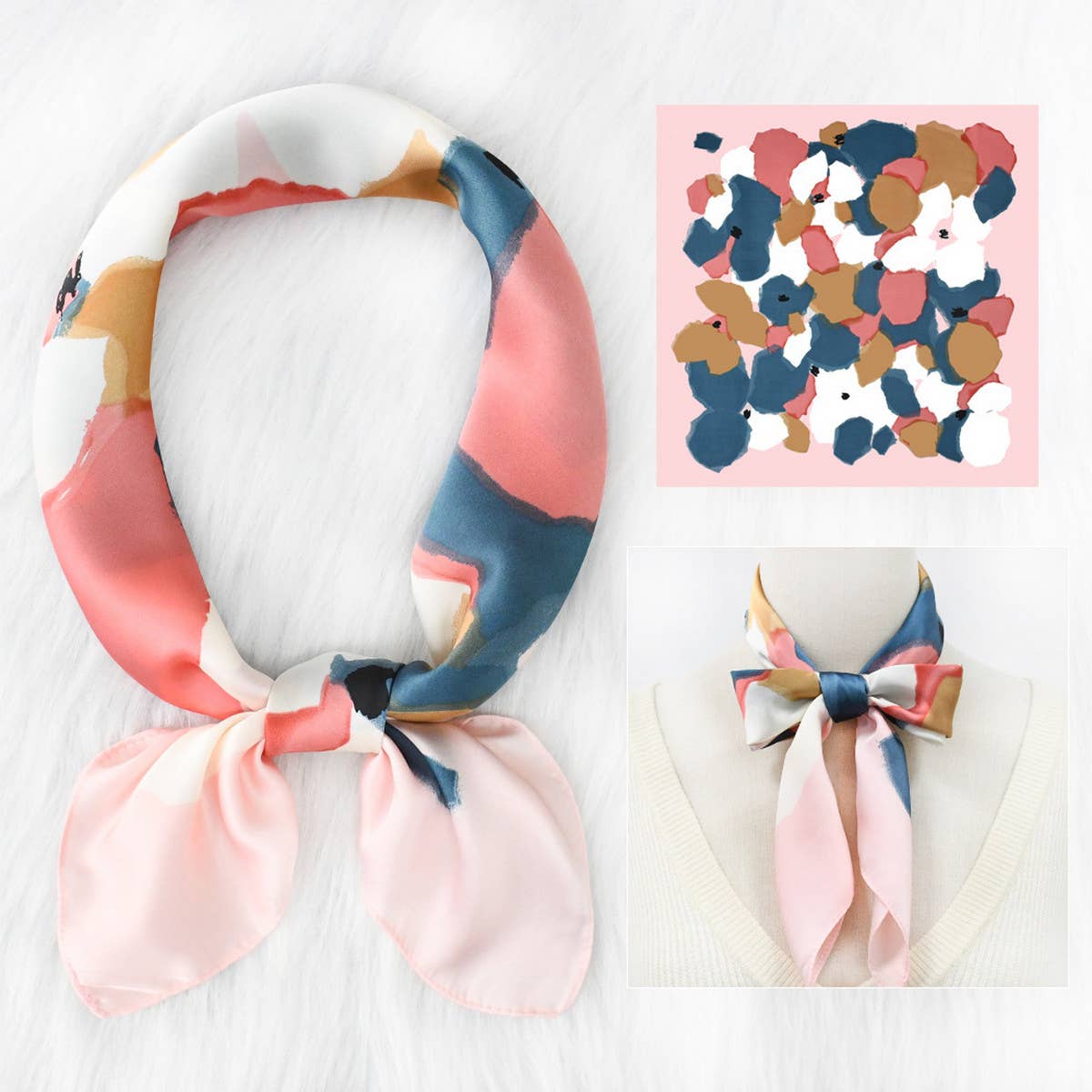 Polka Dot Satin Neck Scarf, Pink