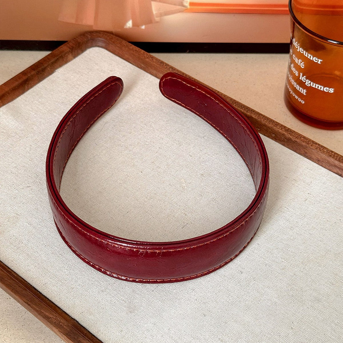 The Vintage Leather Headband- Cranberry