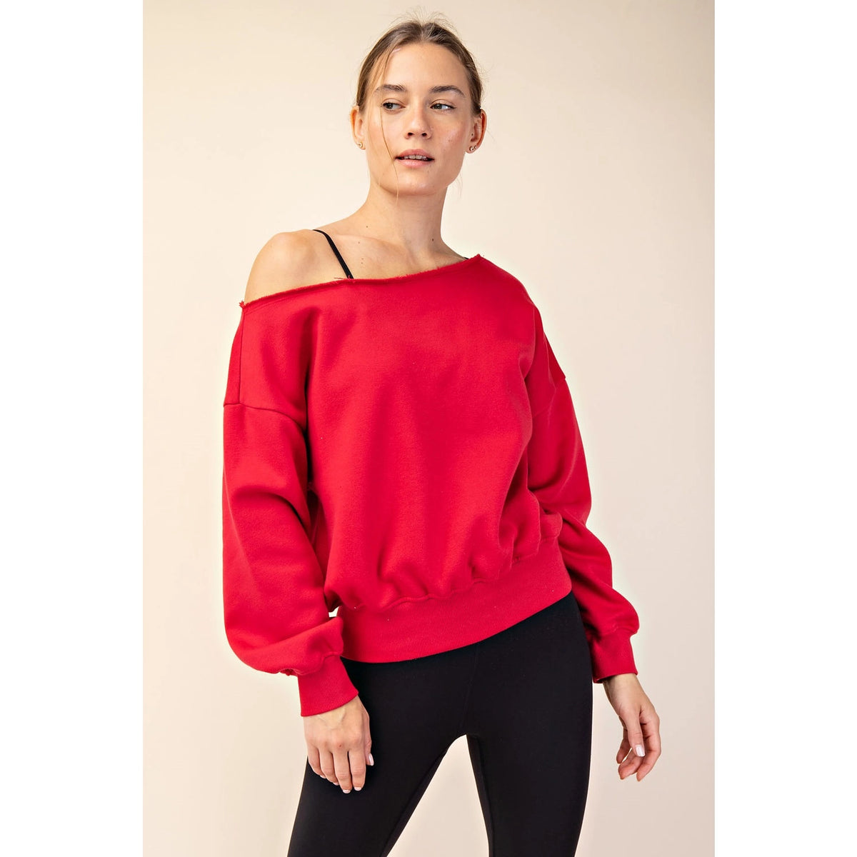 French Terry, Off The Shoulder, True Red