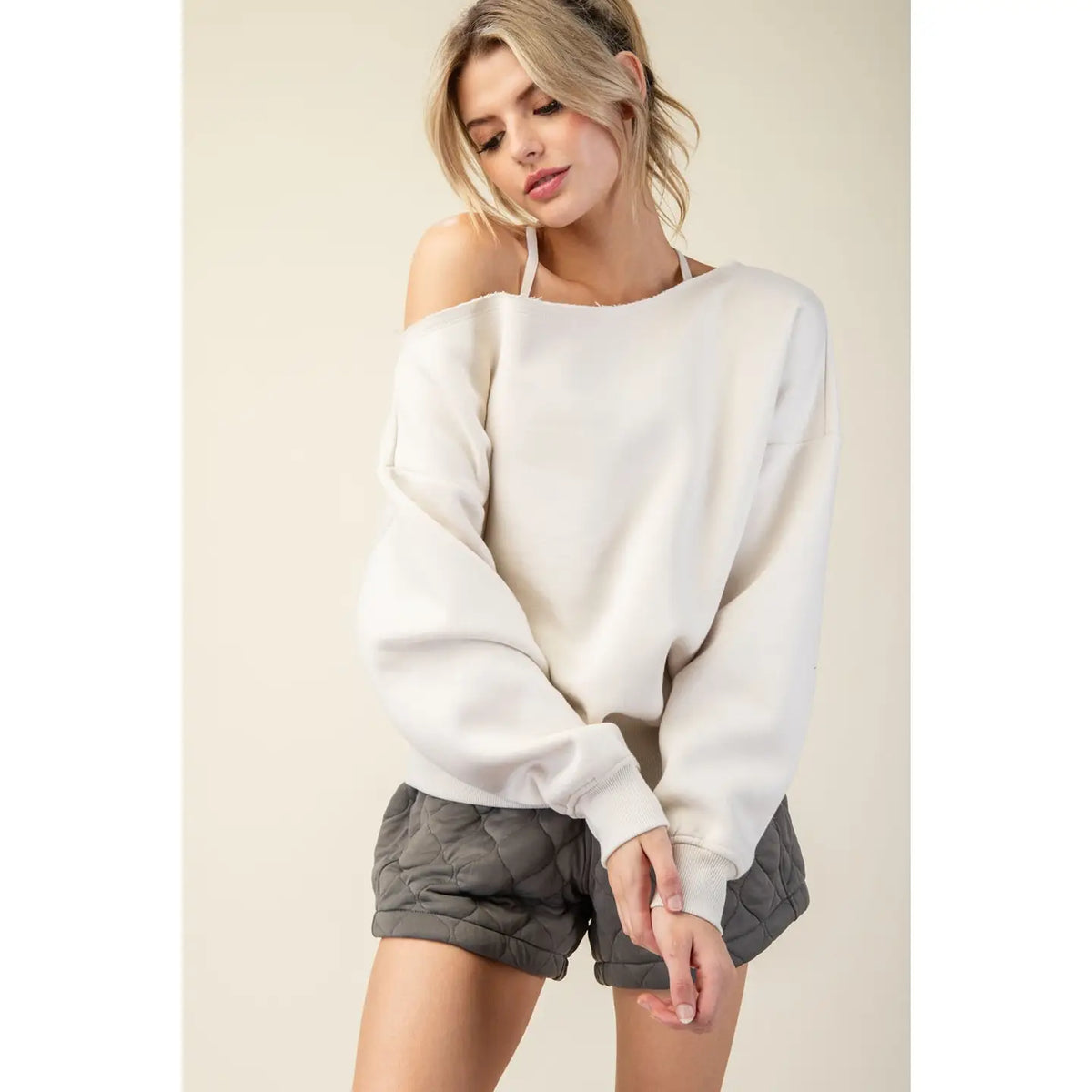 French Terry, Off The Shoulder, Bone