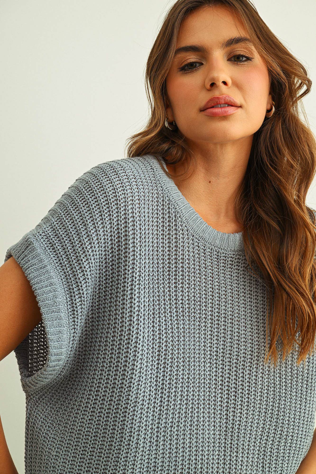 Dolman Sleeve Knitted Top, Blue