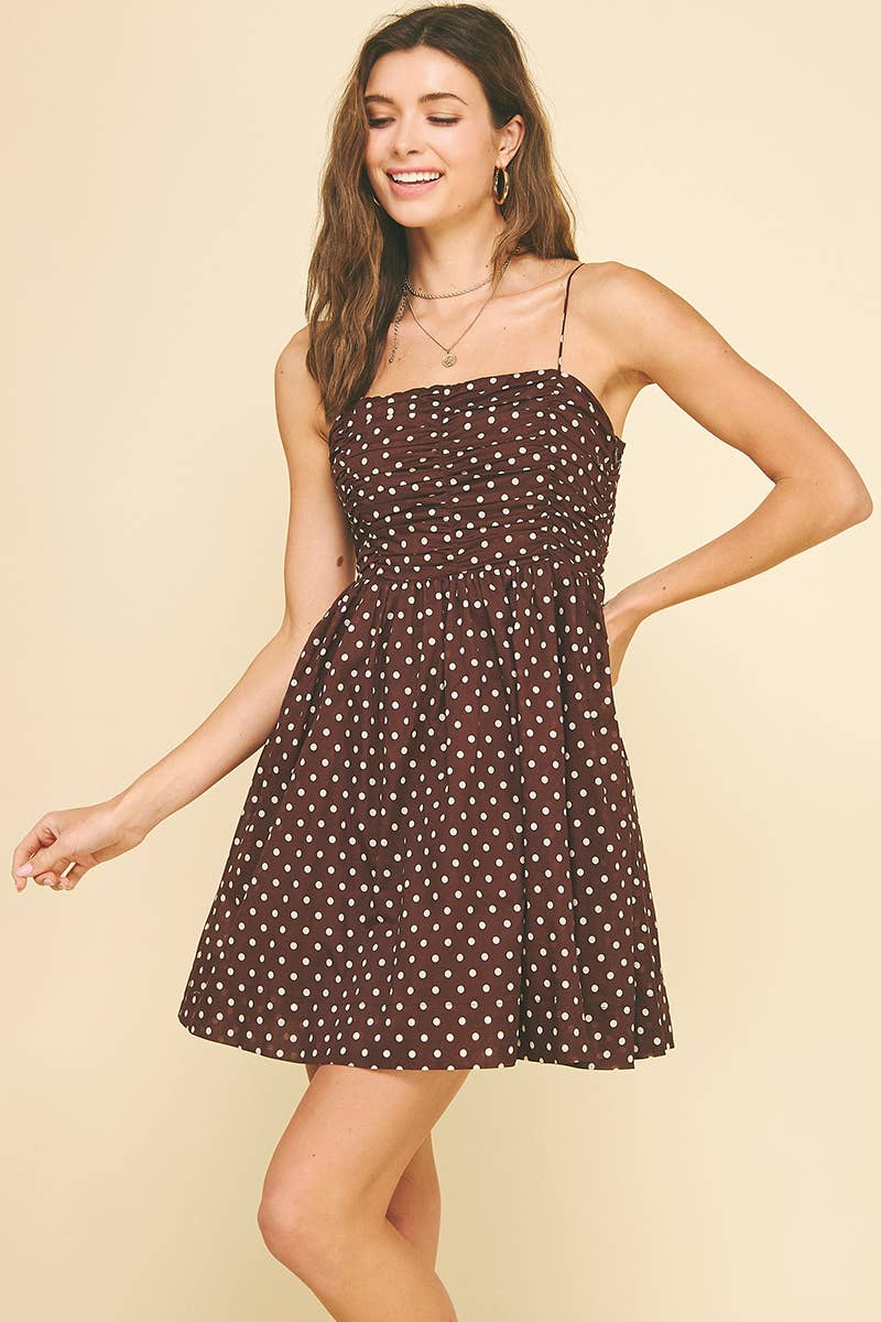 Polka Dot Mini Dress, Brown