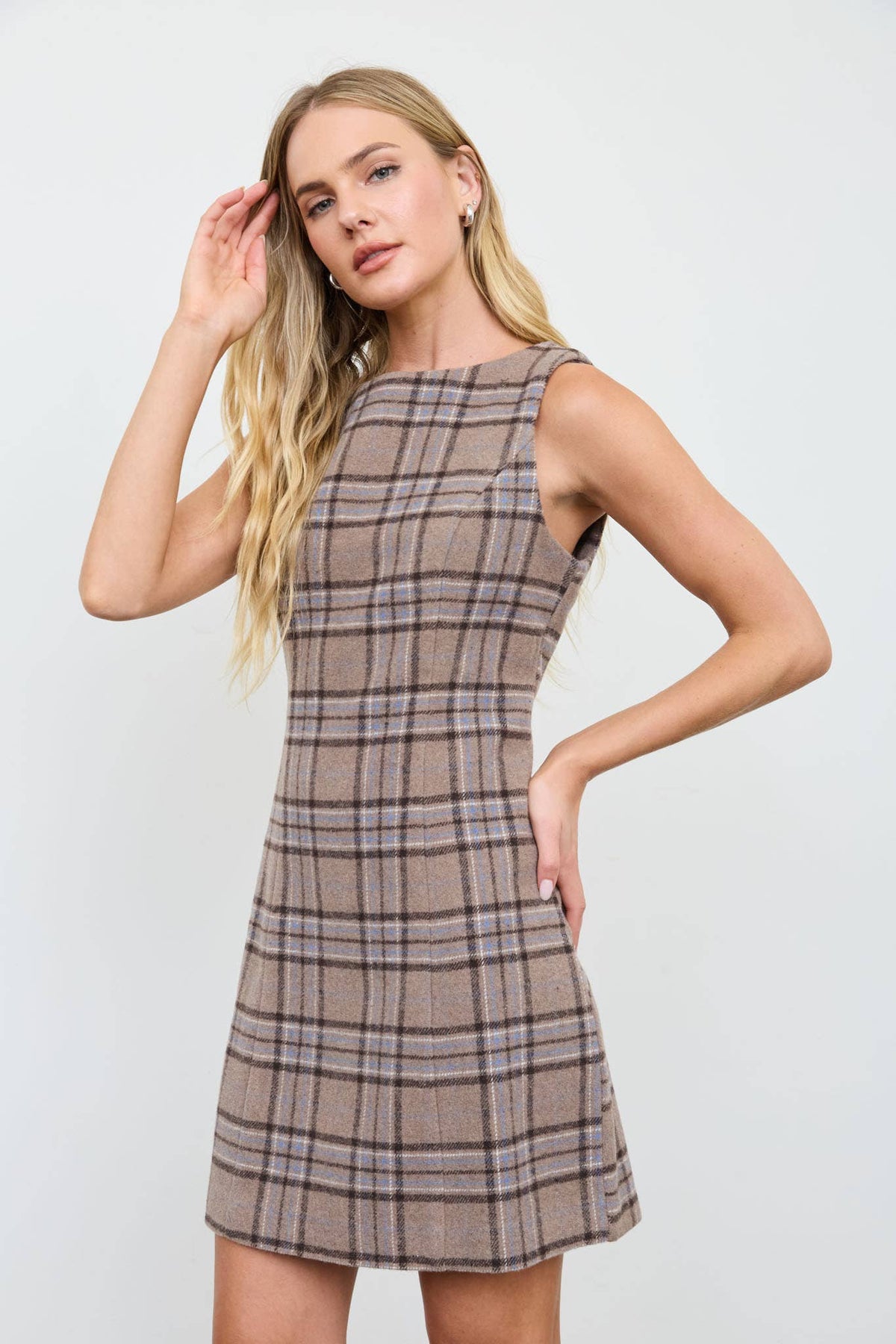 Plaid Midi Dress - Mocha & Grey