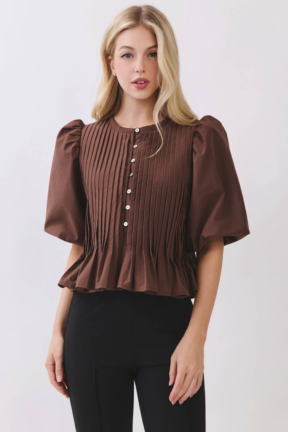 Pintuck Peplum Blouse - Maroon