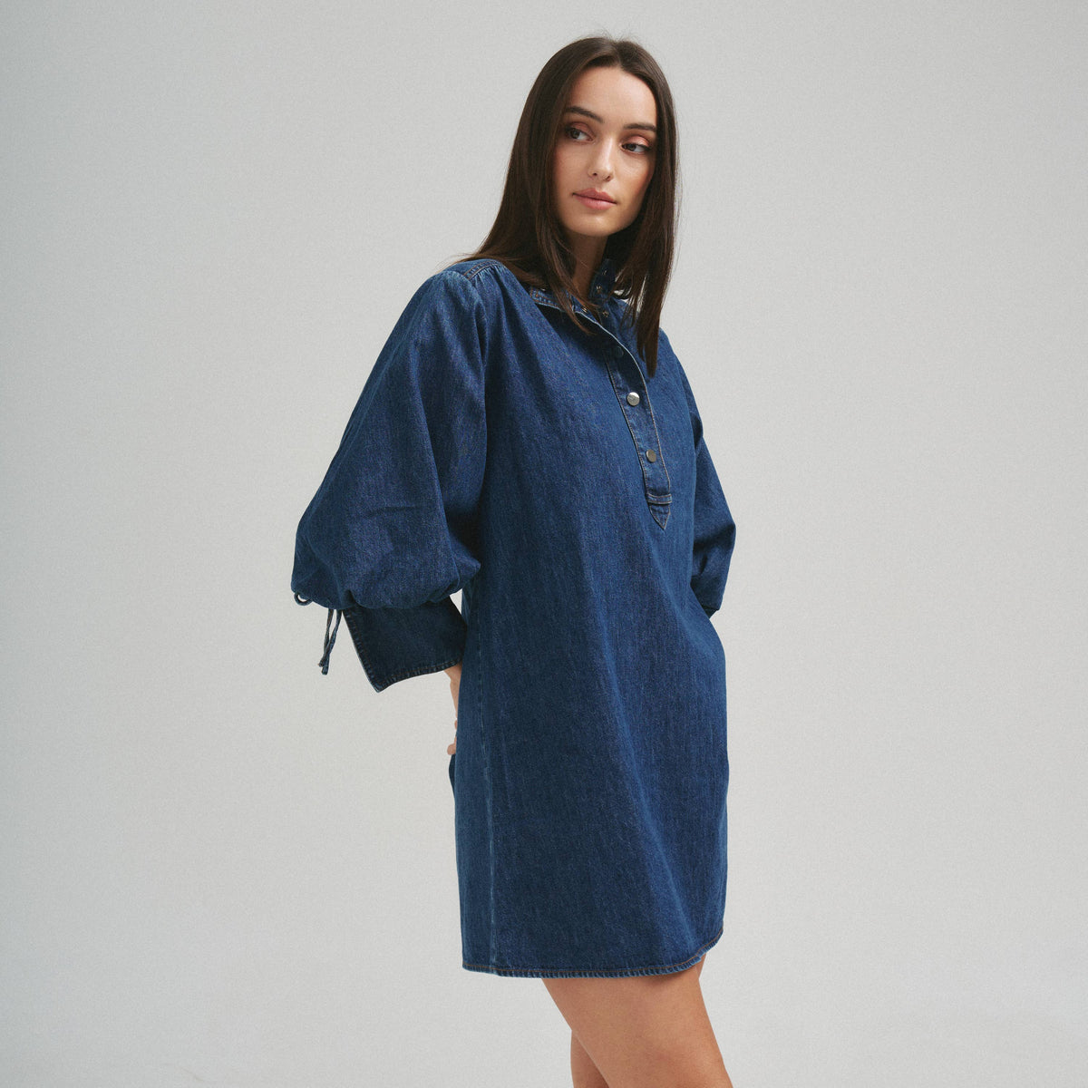 Quarter Sleeve Denim Dress - Dark Denim