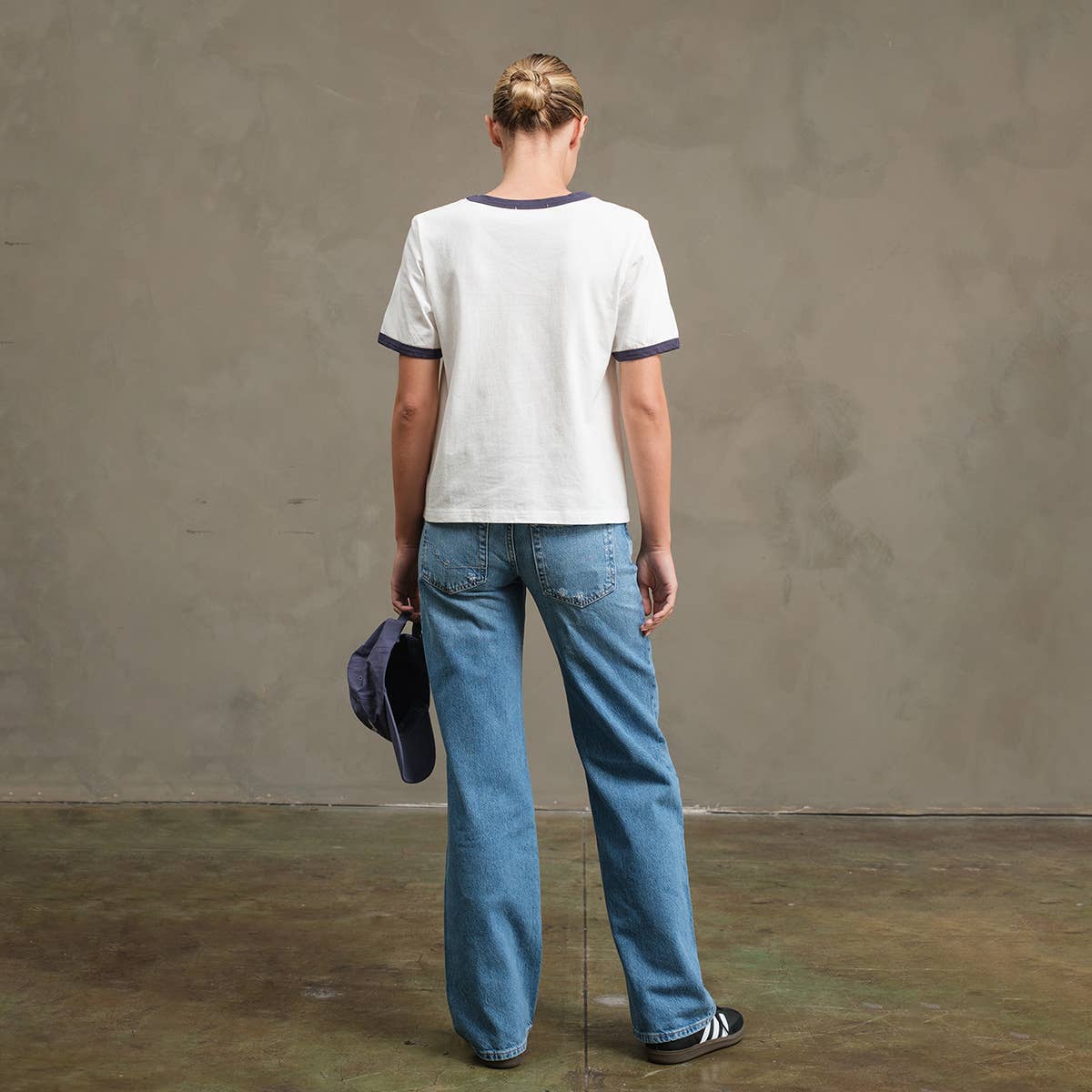 Bonjour Contrast Ringer Tee - RTK1036: WHITE/NAVY / S-M-L (3-2-1)