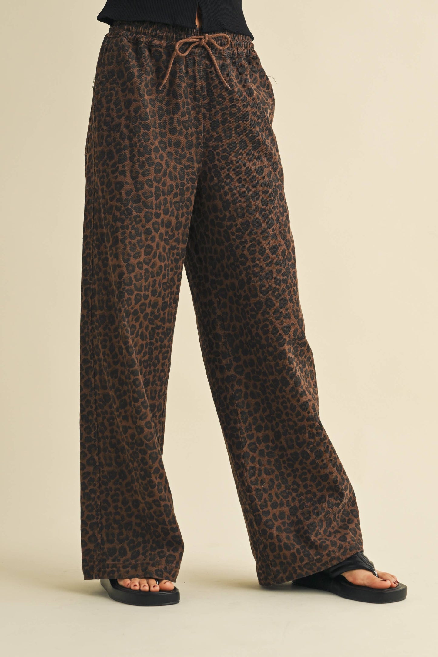 Leopard Print Denim Pants, Brown