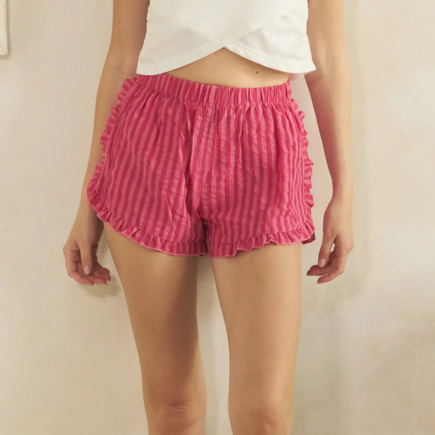 Boho Stripe Ruffle Short, Pink