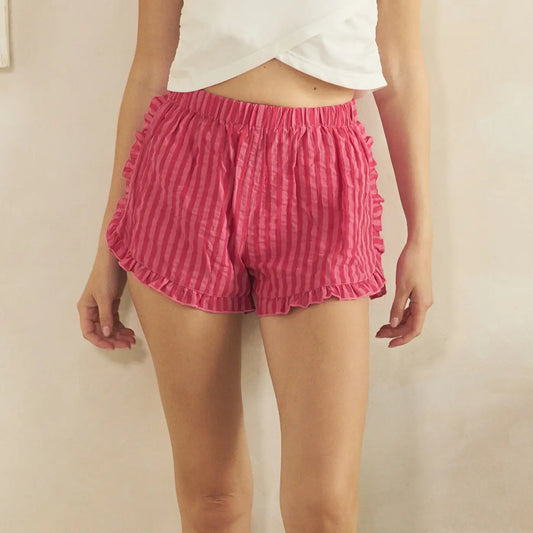Boho Stripe Ruffle Short, Pink