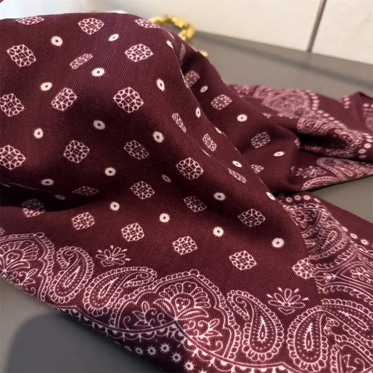 Vintage Paisley Silk Scarf- Wine