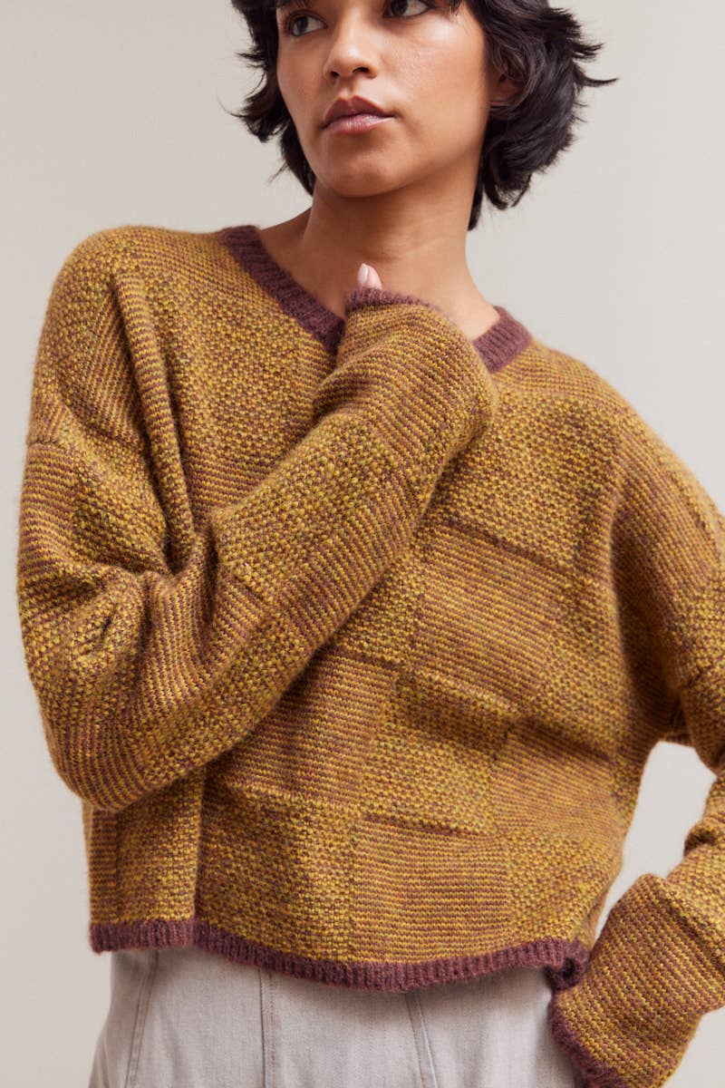 Plaid Knit Sweater : Brick