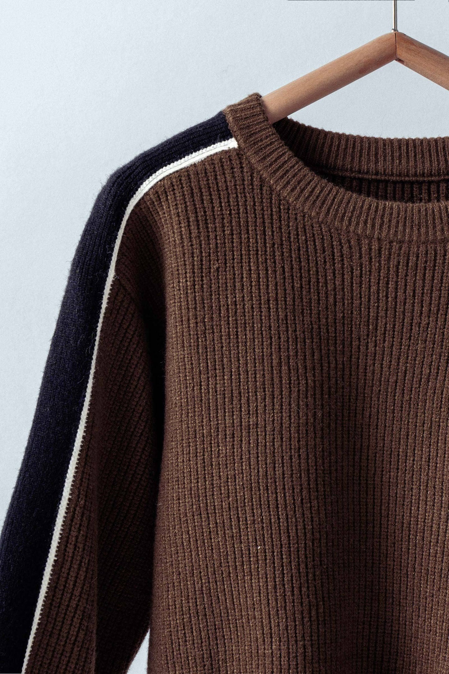 Contrast Stripe Ribbed Sweater: Brown / S-2/M-2/L-2