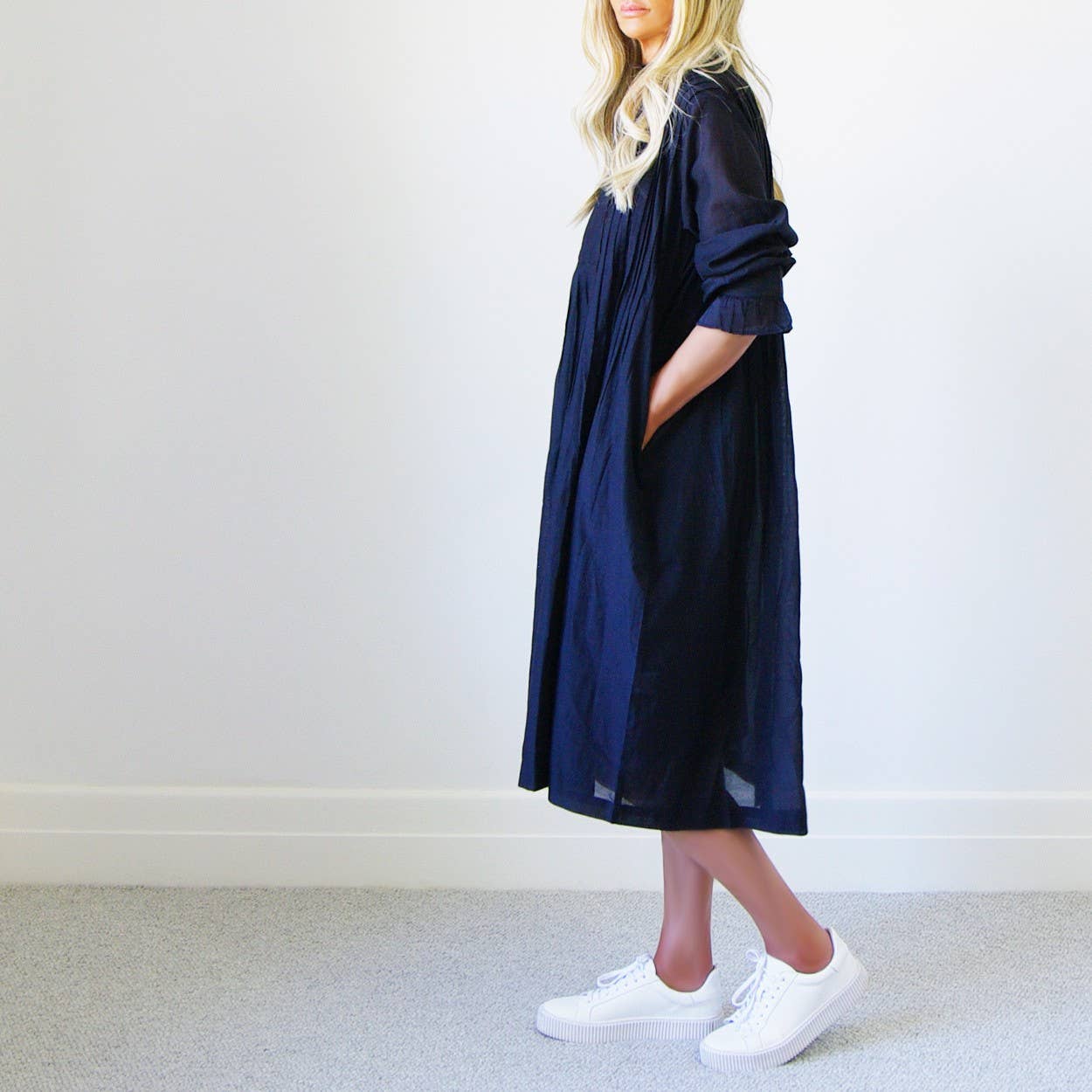 Morgan Button Back Dress, Navy