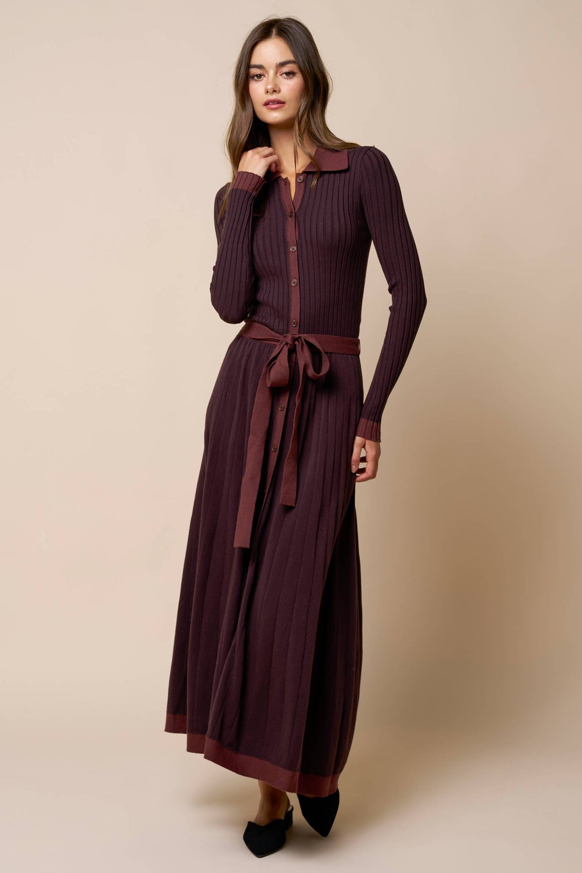 Ribbed Knit Midi Dress - Dark Chocolate